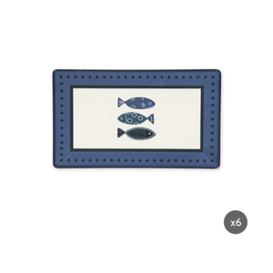 Set of 6-pcs Rectangular Ceramic Food Serving Plates Digital Printing Technique Mediterranean Multicolor Sea Theme Ocean Excelsa - Product Image 1