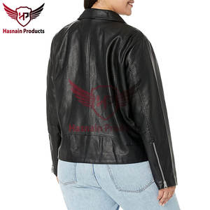 Veste en cuir véritable noir classique pour femmes tissu imprimé crocheté respirant fermeture à glissière vêtements à la mode pour l'automne - Product Image 3