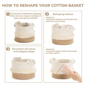 Cesta de Macramé con Diseño de Borlas Blancas y Marrones, Organizador de Almacenamiento Hecho a Mano para Decoración del Hogar y Exhibición en Mesa, de la India - Product Image 5