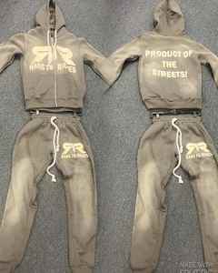 Ensemble survêtement homme personnalisé OEM, deux pièces, automne, appliqué, broderie usée, polaire 100% coton, pantalon de survêtement double couche, fermeture éclair - Product Image 3