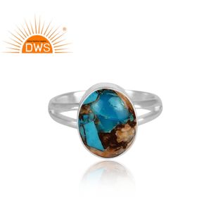 แหวนทองแดงหอยนางรมแร่เทอร์ควอยซ์แหวนวางซ้อนกันได้สีเงินสเตอร์ลิง - Product Image 2
