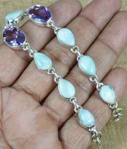 Larimar Amethyst <b>Bracelet</b> 925 Sterling Silver <b>Adjustable</b> Gemstone Jewelry Handmade <b>Bracelet</b> For Women - Product Image 5