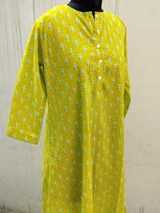 Kurti in Girls Fashion in Hand Block Printed in Pure Cotton Beautiful Long Cotton Kurta Casual Wear. - Product Image 3