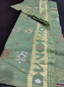 Exportable Deshi Dhakai Jamdani Sharee calidad de exportación para mujeres JAMDANI tela azul rojo verde dorado cielo azul de Bangladesh - Product Image 6