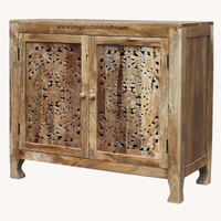 Meuble de rangement en bois massif scandinave, finition naturelle en bois de manguier, sculpté à la main, avec deux portes