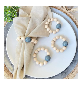 Perle en bois porte-anneau de serviette feuille Design Table à manger décor motif rond pour une utilisation de mariage dans l'hôtel et la maison - Product Image 4