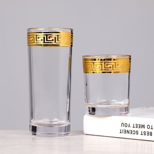 Verres à Boire à Base Épaisse Motif Clé Grecque Bord Doré : Flûtes à Champagne, Verres à Cognac, Highball, Rocks, Whisky et Vin Rouge - Product Image 6