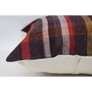 Oreiller à motif tartan multicolore 24x24 pouces Vintage Wool Kilim Plaid Woven Technique - Product Image 4
