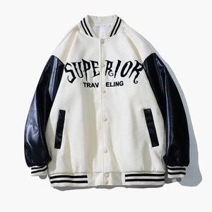 เสื้อแจ็กเก็ตเบสบอลปักลายตัวอักษรแฟชั่นสำหรับผู้ชาย, เสื้อสไตล์สตรีททรงหลวมผ้าแคนวาสหนังแท้กันน้ำสำหรับฤดูหนาว - Product Image 5