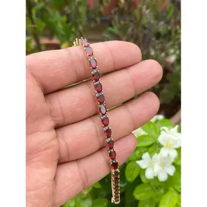 Pulsera de tenis de oro de 14k con granate, accesorio de joyería de moda - Product Image 2