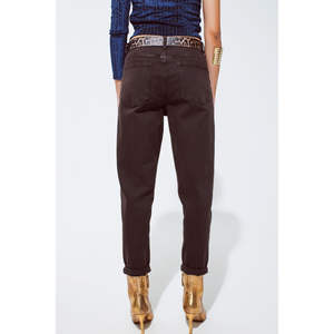 กางเกงยีนส์ทรงบอยเฟรนด์เอวสูงผ้าฝ้ายสีน้ำตาลช็อกโกแลต ระบายอากาศได้ดี ทรงหลวม ขาดๆ แบบมีรอยฉีก ทรงขาตรง มีซิป - Product Image 1