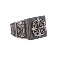 Cincin Pria Perak Sterling 925 Bermotif Bunga Ukiran Tangan Perhiasan Statement Setting Tak Terlihat Rhodium Hitam 1.5cm