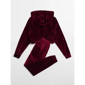 2022 Custom Women's Zip-Up Hoodie Jogger Set Velvet Track Suits for Gym Fitness Winter Lace Decoration - Product Image 2