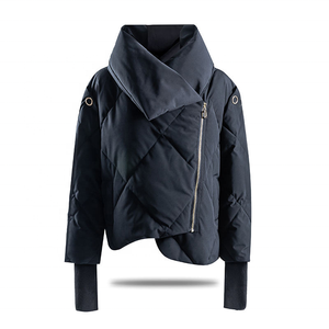 Women's Asymmetric <b>Quilted</b> <b>Jacket</b> With Scarf Collar Full Sleeve Winter Short Coat Polyester Wadding Zipper Closure Solid Color - Product Image 1