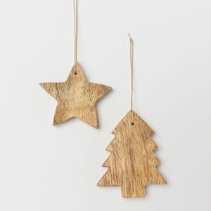 Usine directe mangue en bois de haute qualité décor à la maison suspendu ornement de noël étoile et arbre décoration d'arbre de noël - Product Image 6