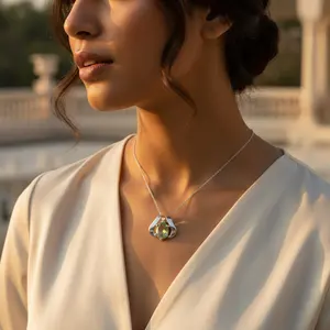 "Rhodium-Plated Geometric 925 Silver <b>Peridot</b> Pendant for Women 14K Gold Freshwater Pearl Sapphire Zircon Diamond Accent Stones" - Product Image 1