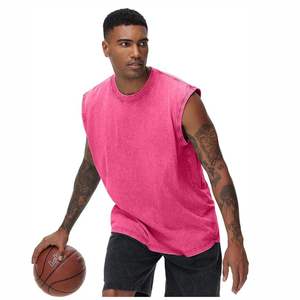 Camisetas sin mangas de gimnasio para hombre de algodón 200GSM de alta calidad, recortadas y de gran tamaño lavadas con ácido, transpirables - Product Image 5