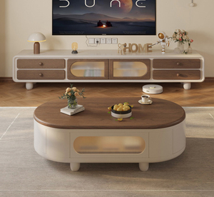<span class=keywords><strong>Tavolino</strong></span> da Caffè Ovale Estensibile <span class=keywords><strong>e</strong></span> Sollevabile in Stile Crema con Vano Portaoggetti per Soggiorno - Product Image 2