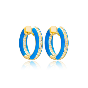 Dainty bleu émail Zircon pierre boucles d'oreilles créoles turc en gros fait à la main bijoux de tous les jours à la mode 925 bijoux en argent Sterling - Product Image 1