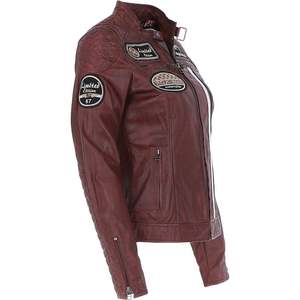 Chaqueta de motorista de cuero de alta calidad para mujer, parches con bolsillos Vintage, soporte completamente forrado, fabricación profesional de invierno al por mayor - Product Image 4