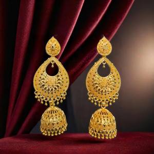 Juego de pendientes de la mejor calidad 100% con diseño de lujo de 22CT chapado en oro estilo Jhumka pendientes joyería para mujer desgaste por exportadores - Product Image 1