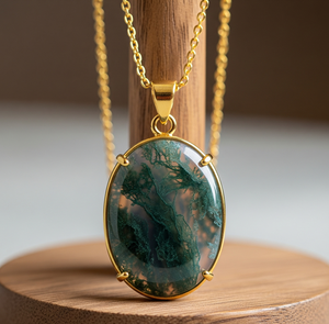 Luxe 925 Sterling Silver Dainty Chain 18K Or Bohème Mousse Agate Goutte Forme Pendentif Guérison Cristal Mode Pendentifs Cadeaux - Product Image 5