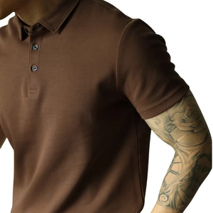 Personalización Logo Bordado Color café Personalizado Hombres Verano Manga corta Botón de solapa Casual Moda Polo Ajuste regular - Product Image 6