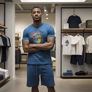 เสื้อยืดผ้าฝ้าย100% สั้นคุณภาพสูงสำหรับฤดูร้อน2ชิ้นเสื้อคู่แบบสั้นไซส์ใหญ่พิเศษสำหรับผู้ชาย - Product Image 2