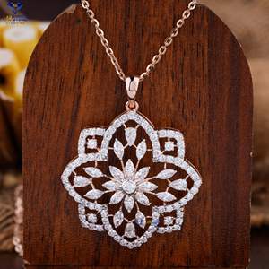 3.43 TDW Pendentif et boucle d'oreille en or rose avec diamant rond, marquise et poire avec chaîne par Labstone Charmant pendentif couleur EF-VS - Product Image 1