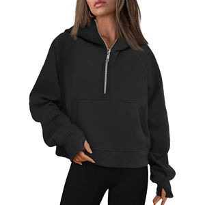 Cropped <b>Hoodies</b> For Women Fleece Half Zipper Pullover Trendy Hip Hop Anti-wrinkle Quarter <b>Zip</b> <b>Up</b> Drop-Shoulder Women's Hoodie - Product Image 5