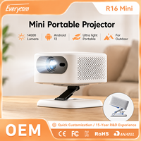 Projecteur LED R16 Mini 720P avec prise en charge 1080P, Android 12, BT5.4, 550 Lumens ANSI, Correction trapézoïdale 4D, Support portable avec cardan
