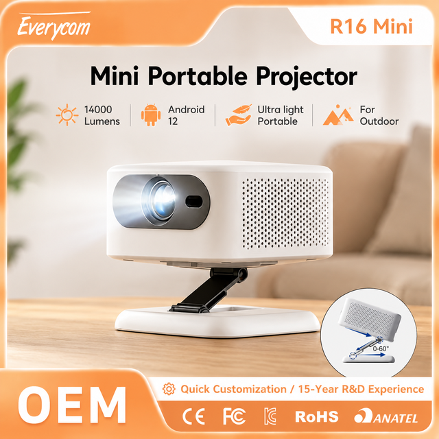 For R16 Mini 720P LED Projector 1080P Support Android 12 BT5.4 550 ANSI Lumens 4D Keystone Correction Portable Gimbal Stand