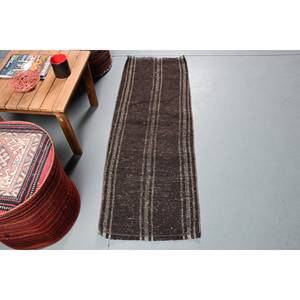 Alfombra rústica de lana a rayas marrón Beige 1,6X4,4 pies Patchwork para el hogar Sala de estar Rectángulo Diseño de pasillo Técnica de tejido de látex - Product Image 1