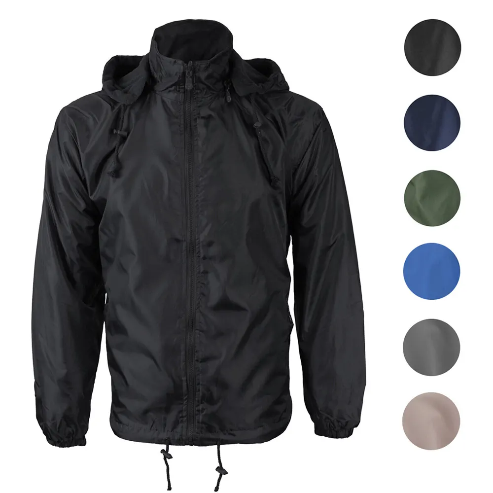 Chaqueta de lluvia cortavientos con capucha y forro polar resistente al agua para hombre con diseño personalizado para hombre