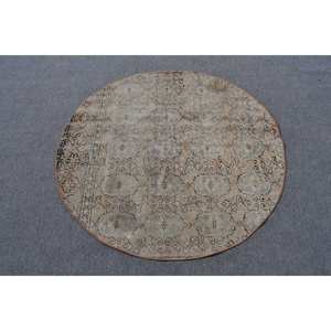 Alfombra turca vintage Beige Marrón 3.9x4.1ft Tejido plano de lana con patrón de retazos para decoraciones de sala de estar - Product Image 1