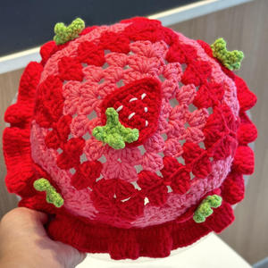 Gorro de Punto Crochet 2025, Nuevo, Bordado a Mano, de Algodón Transpirable, Unisex, Rojo, Estilo Casual para Invierno - Product Image 3