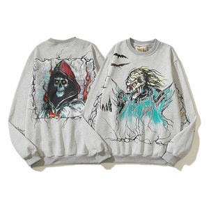 Sudaderas con capucha informales para hombre de otoño e invierno, talla grande, holgada, con estampado de calavera de Hip Hop, con agujeros rasgados, logotipo bordado, camisetas de lana para - Product Image 5