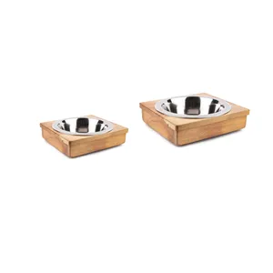 Wholesale Price Eco Friendly Bowl Feeder For Cat & Dog OEM Custom Made Wooden Base Pet Feeding Bowl With Private Label