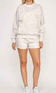 Custom Manufacturer for Women Woodland <b>Camo</b> Fleece Relaxed Fit Crew Neck Sweatshirt Top <b>Shorts</b> Pants Set Pullover Hoodies - Product Image 5