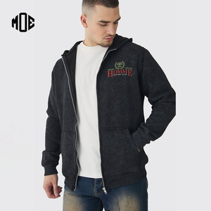 เสื้อมีฮู้ดปักโลโก้สำหรับผู้ชายวินเทจแอซิดเฮฟวี่เวทผ้าฝ้าย100% 500GSM เทอร์รี่ฝรั่งเศสพร้อมซิปดีไซน์ - Product Image 1