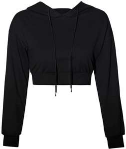 Sudadera con Capucha Corta para Mujer, Estilo Informal, de Forro Polar, para Otoño e Invierno, Tejida, Lisa, con Capucha - Product Image 5