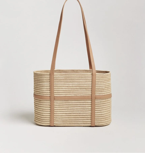 Bolso de Playa Grande Hecho a Mano, Estilo Bohemio Nacional, con Dos Asas de Cuero Negro, Bolso de Rafia para Mujer - Product Image 4