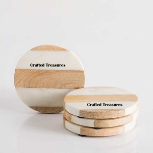 Dessous de verre rond en marbre et ardoise pour la maison, cuisine, salon, Inde, ensemble de 4 sous-verres blancs en marbre naturel et blanc - Product Image 2