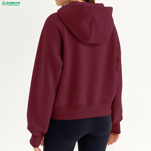 Ropa de calle de Color sólido de manga larga para mujer, sudaderas con capucha de punto con cremallera informal para mujer, sudaderas de felpa francesa de algodón 100% - Product Image 2