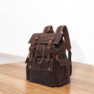 Sac à dos de luxe en cuir véritable et toile durable, pour voyages, plein air, école, travail, randonnée, unisexe, vintage, multi-poches, grande capacité, équipement - Product Image 1