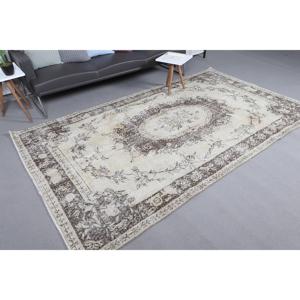 5.4x9.3 ft Vintage Rug, Turkish Rug, <b>Brown</b> Striped <b>Wool</b> Rug - Product Image 2