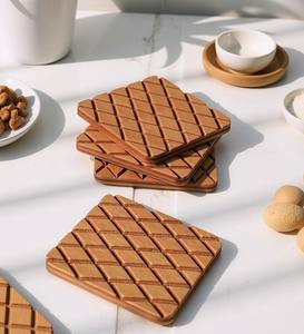 Textured Solid Wood Square <b>Coaster</b> Set Heat Resistant Durable <b>Drink</b> <b>Coasters</b> for Dining Coffee Table Home Decor - Product Image 2