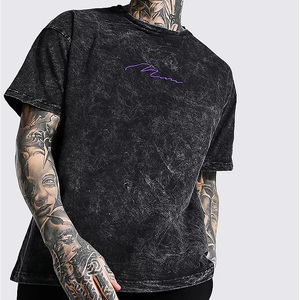 Camiseta Vintage de lavado ácido para hombre 260gsm 100% algodón ancho cuadrado corto recortado patrón sólido diseño en blanco de Bangladesh - Product Image 1