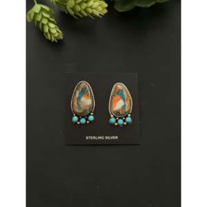 Navajo Handmade Multi-Stone & Turquoise Sterling Silver Drop <b>Earrings</b> with <b>Post</b> Dangle Cluster - Product Image 5