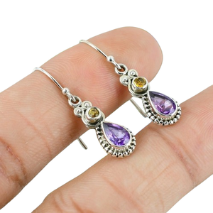 Pendientes de plata de ley sólida 925 con piedras preciosas de amatista, los mejores pendientes de diseñador para mujeres y niñas, Pendientes colgantes, joyería de plata - Product Image 1